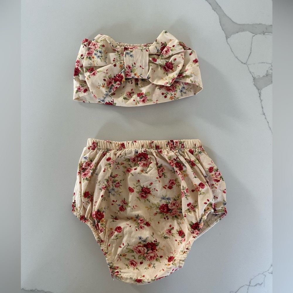 Baby Girl Bloomer and Headband Set with Big Bow